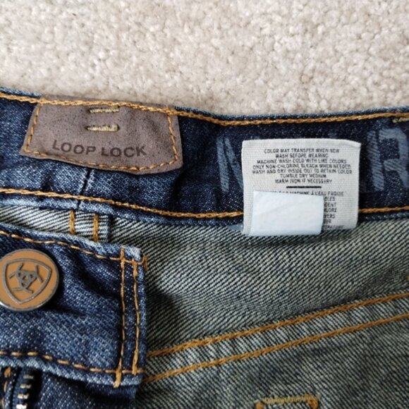 Ariat M4 Jeans Men's Size 38 Relaxed Boot Cut Blue Denim Loop Lock Distressed - Picture 3 of 11